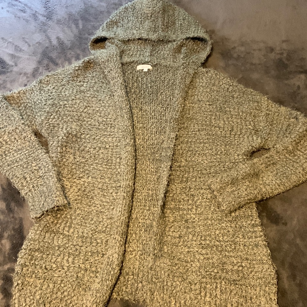 Mudd Womens Juniors Hooded Cardigan Sweater Army Green Soft Medium
